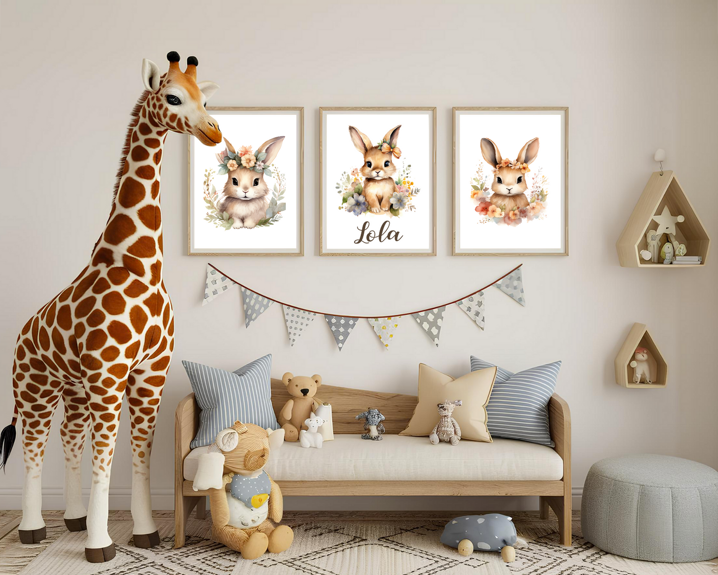 🐰 Pack de 3 Láminas Infantiles Personalizadas – Conejitos en Acuarela